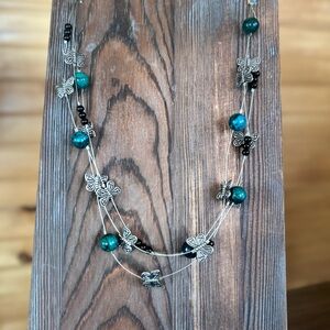 Butterfly Charm Necklace with Teal and Silver Accents